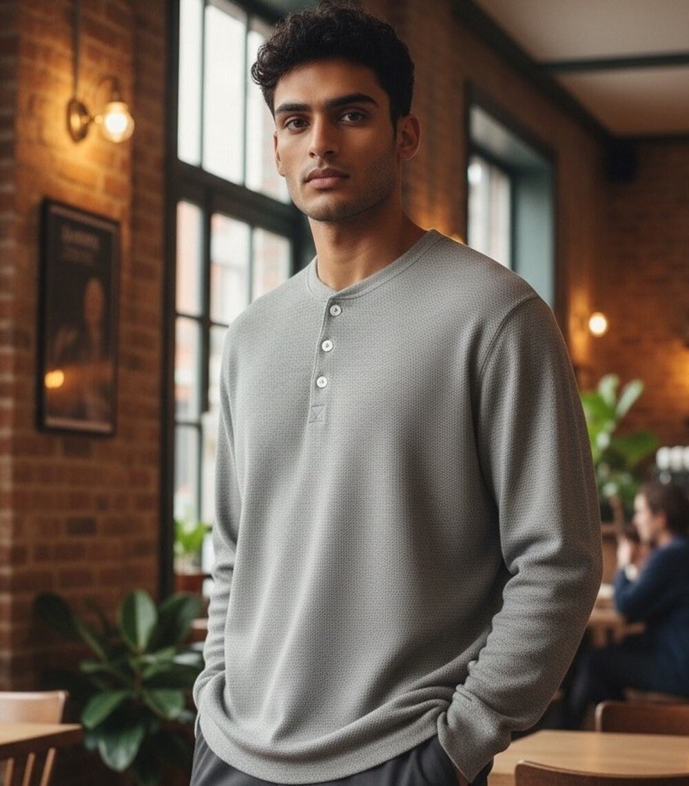 Rag & Bone Heather Gray Waffle Knit Henley Long Sleeve Shirt Classic Preppy Sz L